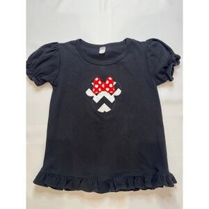 Monag Minnie Mouse Top Kids Size 8 Black Good Ruffle Puff Sleeve Chevron Bow